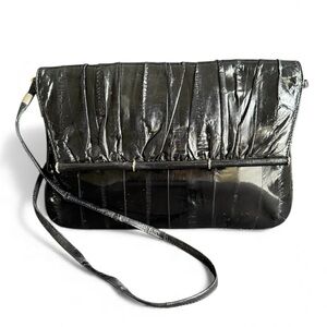 Vintage Eel Skin Leather Bag Black Shoulder Purse